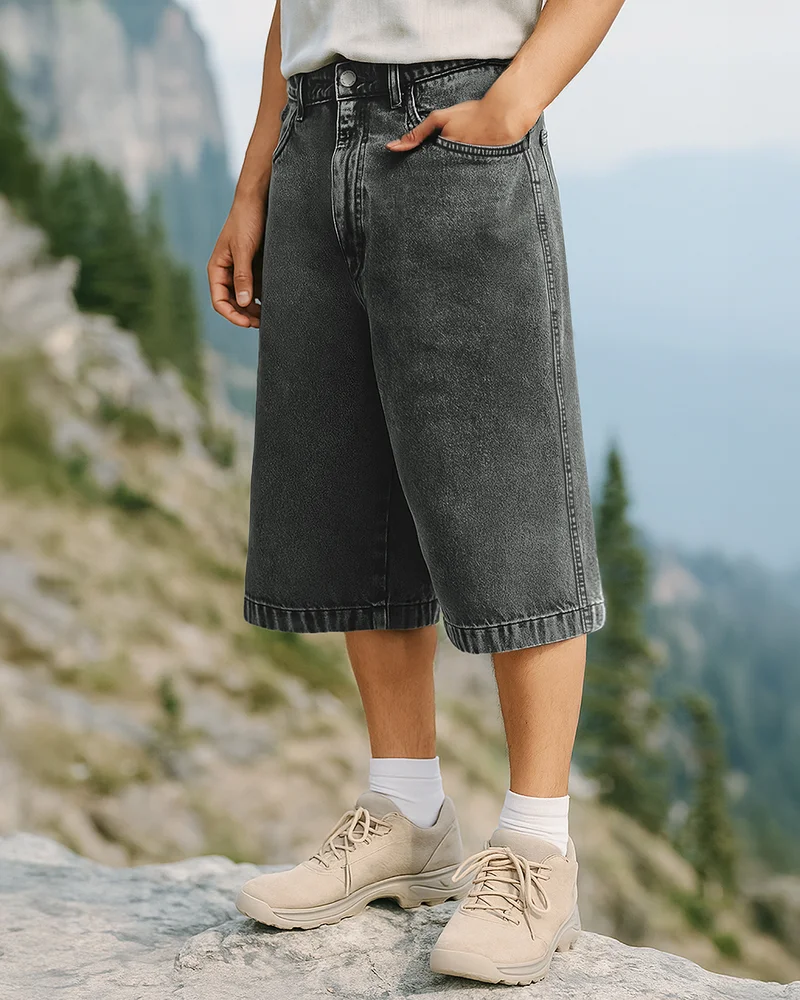بيواكوف Men's Mid Grey Washed Baggy Fit Shorts